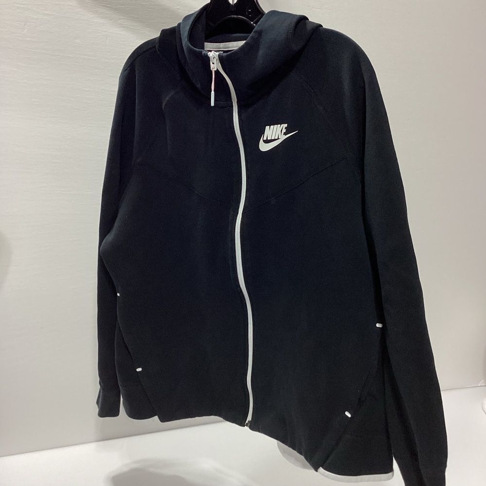 Nike Zip Front Hoodie Sweatshirt Wide Hem Black With White Detail Scuba Hood XXL - Picture 5 of 11